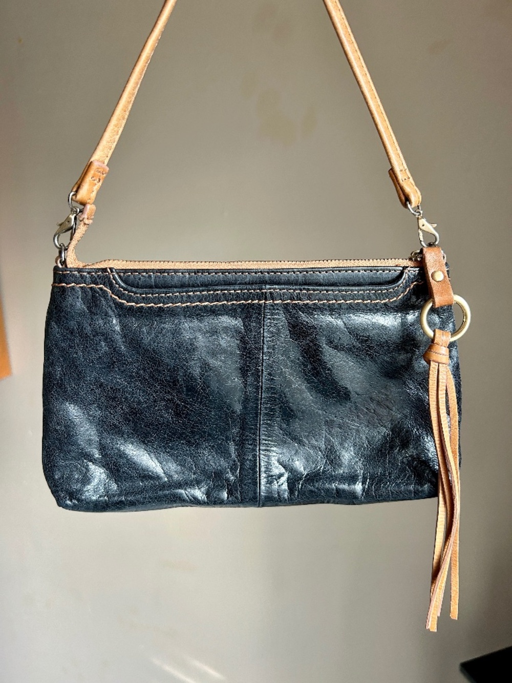 Hobo Cadence Leather Hand Bag Small In Black Tassel Accent
